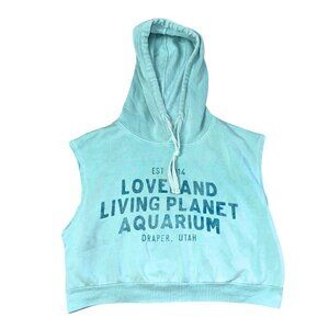 Mint Blue Cropped Hoodie Sleeveless Women's Medium